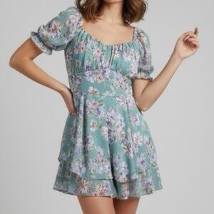 Floral Skort Green Mini Dress XL